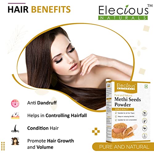 Image of Elecious 100% Methi Seed Powder For Hair Growth - 200 g | Fenugreek Powder | 100% Pure and Natural | Ideal for Hair care, Hair growth, Skin care and Eating
