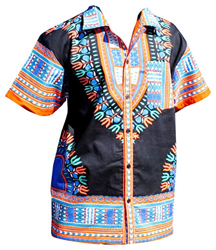 RaanPahMuang Pure Cotton Hawaiian Shirt Large Collar in African Dashiki Artwork