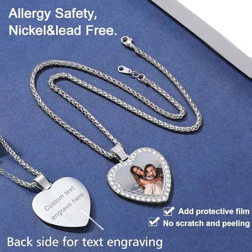 FindChic Customized Heart Photo Necklace Plain/Bling CZ/Rose/Angel Wings/Rotatable 2-Side Picture Pendant Stainless Steel/Gold Plated/Black Valentine's Jewelry Gift for Women Mom Girlfriend +Gift Box4
