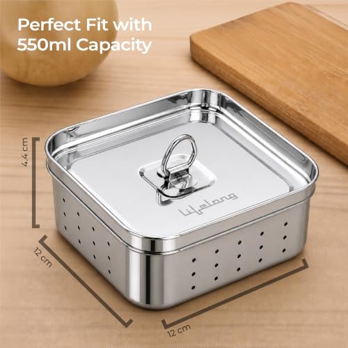 Image of Lifelong Stainless Steel Paneer Mould Maker (550ml) | Press Fit Lid for Firm Texture | Easy Paneer Shaping & Whey Draining | Rust Resistant Tofu Mould Press for Square Paneer Blocks, Cheese, & Sprouts