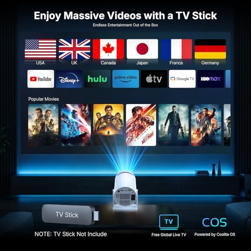 Image of Projector with Screen Mirroring & HDMI Input, Native 720P HD, 150 ANSI Brightness, Auto Keystone, Bluetooth Audio, Manual Focus, Portable Projector for Home Theater