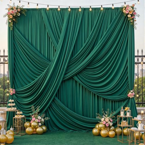 10ft12ft Forest Green Backdrop Curtains for Wedding Parties 2 Panels Wrinkle Free Polyester Photo Backdrop Drapes Back Drop Cloth for Birthday Photography Background
