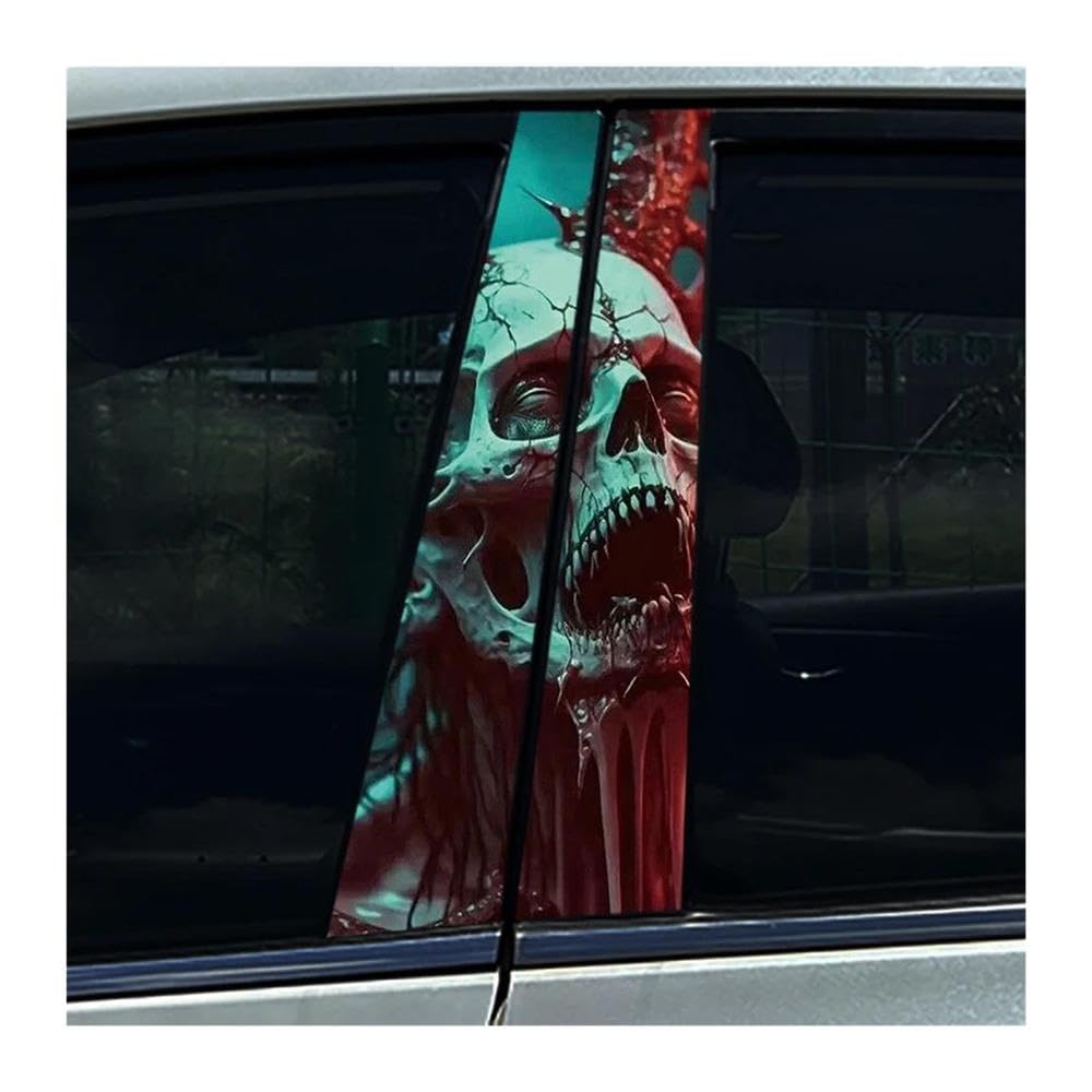 Body Parts 2pcs Skeleton Couple Skull Car B-Pillar Stickers Car Center Column Waterproof Decals(Type A)