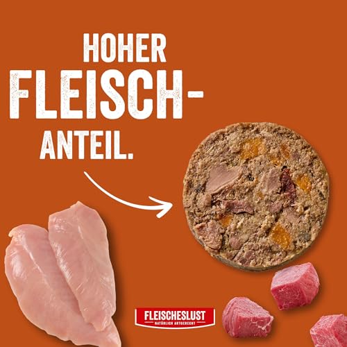 Fleischeslust Hundewurst | Senior Huhn & Rind mit Süßkartoffel, Hagebutte & Ginkgo | Futterbox (6x800g) | Nassfutter | schnittfest | getreidefrei | Alleinfuttermittel für ältere Hunde