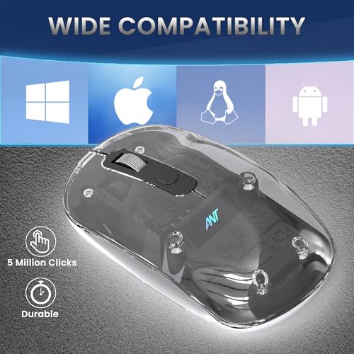 Image of ANT OM140 PRO Ultra Lightweight Transparent Wireless Mouse 2.4GHz & Bluetooth 5M Range RGB Lighting, Rechargeable Battery, Slim Portable Mouse for Laptop, PC, MacBook, Chromebook, iPad, Tablet -Black