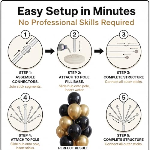 Image of Balloon Column Kit for Floor-Balloon Columns with Stand, Base and Pole,Balloon Tower Backdrop Decoration for Wedding, Baby Shower, Birthday Party, or Bachelorette Parties (Black Gold)