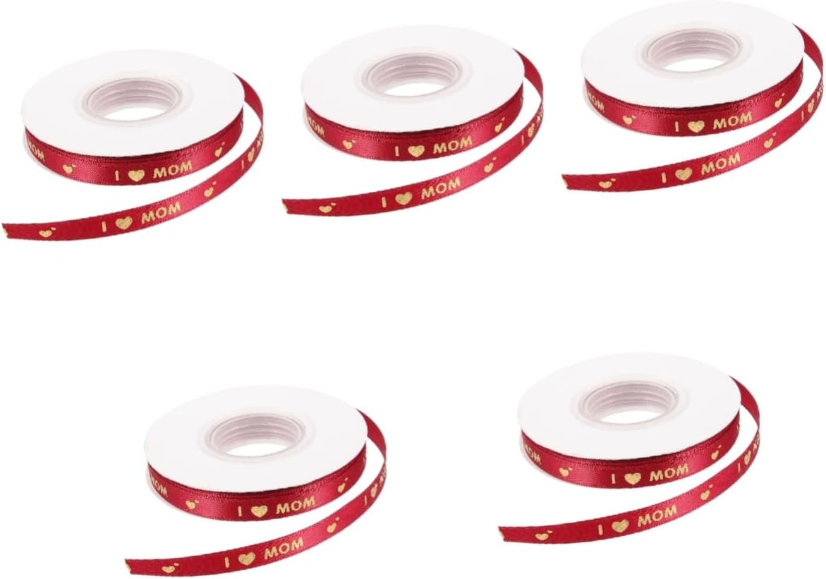 ABOOFAN 5rolls Mother's Day Wrapping Ribbon Heart Design Multi-Functional Ribbon for Packaging Floral Decor and Craft Projects High Density Accents