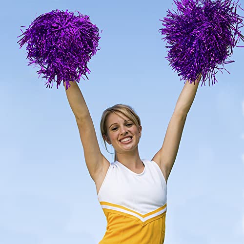 36PCS Cheerleading Pom Poms Metallic Foil Plastic Pom Poms with Baton Handle for Game Sports Squads Dancing Party Football Basketball Club Spirit Sports Stage Performance Celebration (Purple) - Thumbnail 3