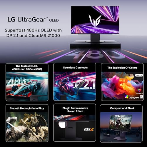 Image of LG 27GX790A-B 27-inch Ultragear OLED Gaming Monitor QHD 1440p 480Hz, 0.03ms, DisplayPort 2.1, True Black 400, NVIDIA G-Sync, AMD FreeSync Premium Pro, HDMI, USB, Tilt /Height /Swivel /Pivot Stand, Black