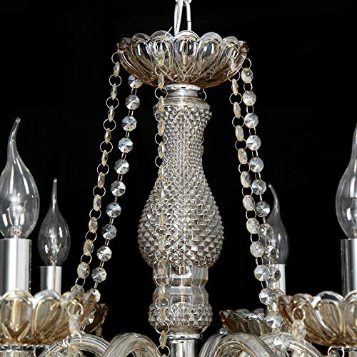 Ridgeyard Cognac(Shampane) Color E12 Bulbs Crystal Candle Style Chandelier Ceiling Lighting Pendant Luxury Romantic Lamp for Living Room Dining Room Bedroom Hall Balcony (6-Lights)