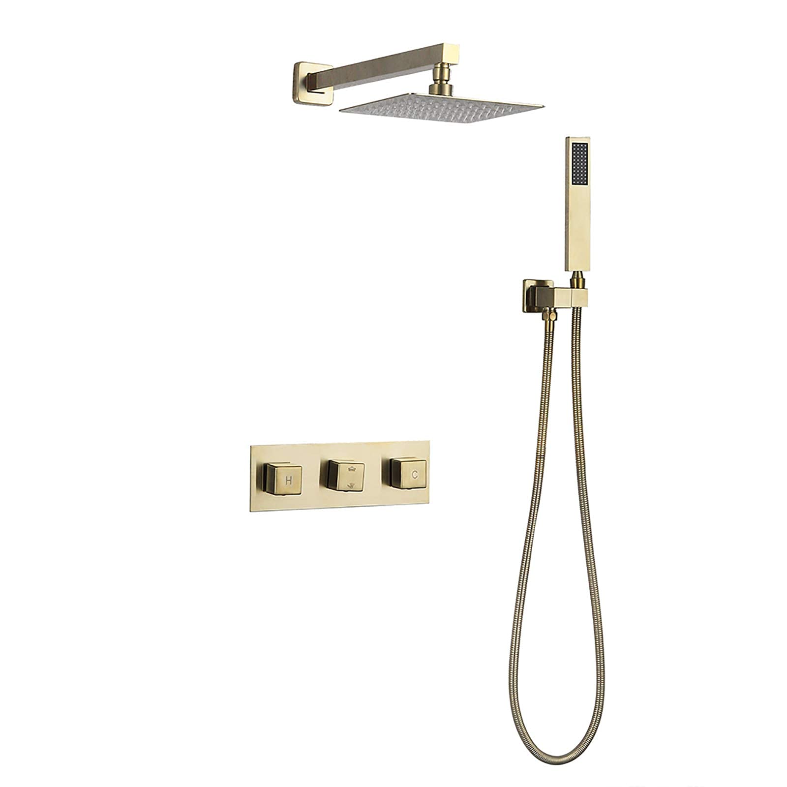 Ensemble de douche en or brossé LUNEZY avec pommeau de douche en acier inoxydable
