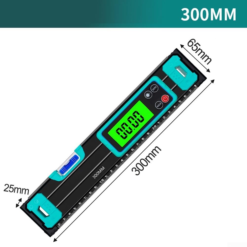 Regla de nivel digital de 300 mm, con pantalla LCD y medición de ángulo, 200/300/400 mm, material ABS, apagado automático, alerta de sonido para construcción e ingeniería