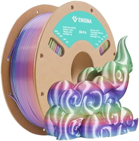 Enisina Silk Rainbow filament do drukarki 3D, 1,75 mm +/- 0,03 mm, 1 kg, gradient kolorów, wielokolorowy filament do drukarki 3D (candy-1 kg)