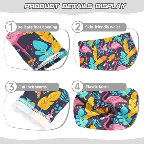 Yellow Leaves Flamingo Girls Leggings Athletic Pants Tights Stretch Bottom3