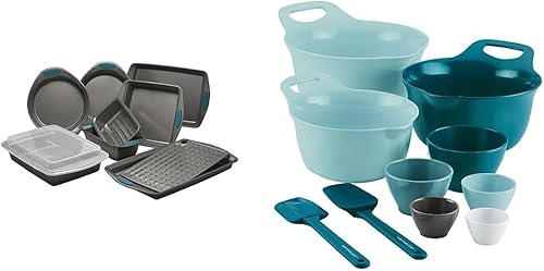 Rachael Ray El juego de utensilios antiadherentes para hornear con agarres incluye moldes antiadherentes para panhornear, bandeja para hornear y