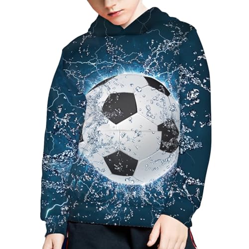 Boys Lightning Fleece Hoodies Plush Pullover Water Football Hoodie Casual Hooded Sweatshirts with Pocket for Age 6-16 Kids
