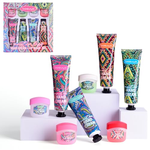 LIAYLILI 8 Pcs Hand Cream and Lip Balm Sets，Mini Hand Lotion Travel Size, Deeply Moisturize, Moisturize Lips,for Dry Cracked, Scaly, Dullness Skin, Gifts for Women Mom Staff.