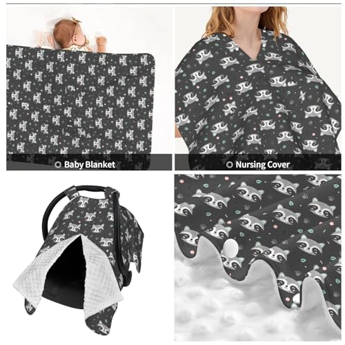 Image of Cartoon Raccoon Baby Car Seat Canopy Nursing Cover for Newborn Car Seat Breastfeeding Covers Blanket Newborn Shower Gift