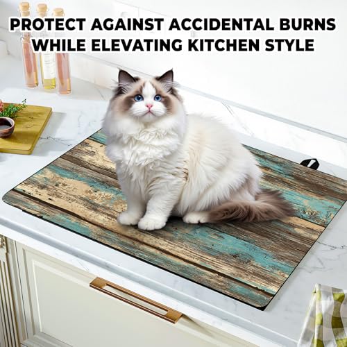 Image of Stove Top Cover for Home Decoration Kitchen Pad Washable Cooktop Covers Countertop Stove Protector Mat for Home Kitchen Cooktops (Blue wood, 30 inchx21 inch)