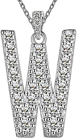 925 Sterling Silver Cubic Zirconia Pave Bling Initial Letter Necklace for Women Mens Capital Letter Pendant Necklace Adjustable Chain Alpabet A - Z Personalized Initial Jewellery Gift for Mom Wife Friends Birthday Christmas Gift