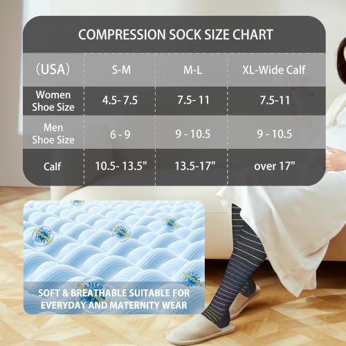 Image of LEVSOX Cotton Compression Socks for Women&Men 20-30mmHg Knee High Cute Support Sock for Nurses Pregnancy Travel