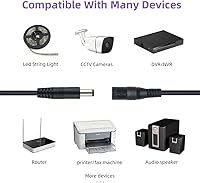 Vista 2 de DC 60 feet 12V Power Adapter Extension Cable 2.1mm x 5.5mm Compatible with DC Adapter Cord Fit for CCTV Security Camera Wireless IP Camera