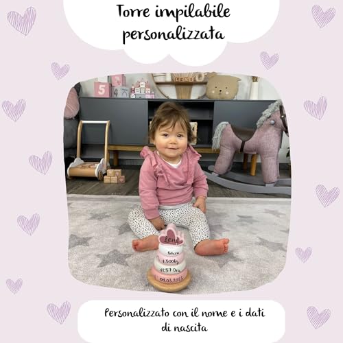 KIDSLINO Stapelturm rosa - personalisierbar I Geschenk zur Geburt & Taufe Handmade Baby Holzspielzeug Personalisierte Geschenke Label-Label Stapelspiel mit Name Geburtsdaten