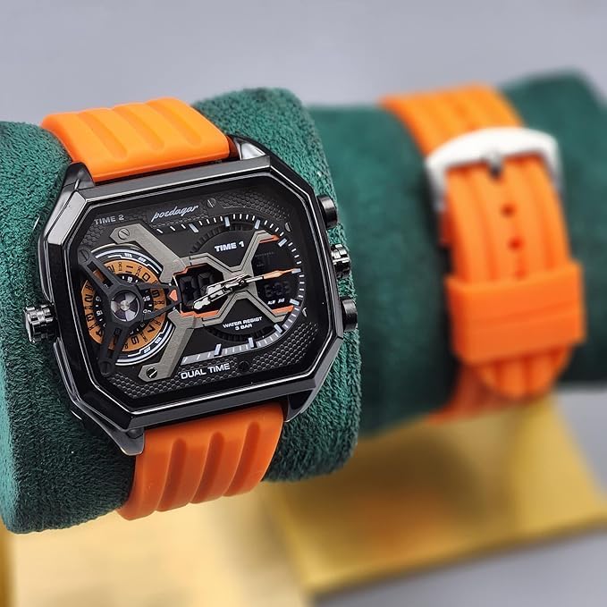 Image of Men's Square Luxury Stainless Steel Quartz Watch - Waterproof 10BAR Wristwatch with Luminous Display, Day /Date Calendar, Hardlex Glass - Fashion & Business Timepiece