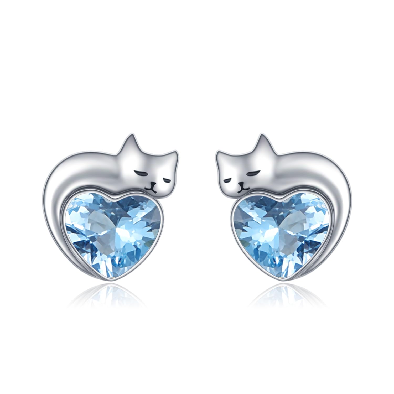 Dreamboat Sterling Silver Cat Birthstone Heart Stud Earrings for Women