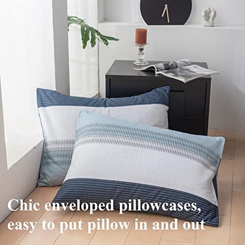 Eavd EADE083-K Cotton Duvet Cover Set White Gray Blue Striped Duvet Cover King Geometric Pattern Bedding Set thumb #4