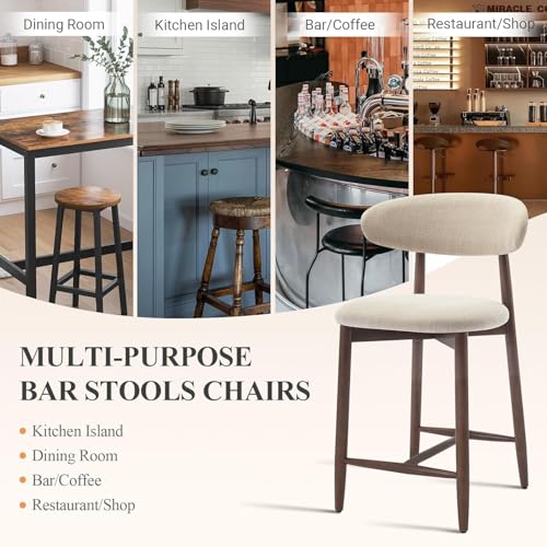 Image of COLAMY Counter Height Bar Stools Set of 3, Upholstered Barstools with Back, Mid Century Modern Stools with Wood Legs for Kitchen Island Dining Room, Beige