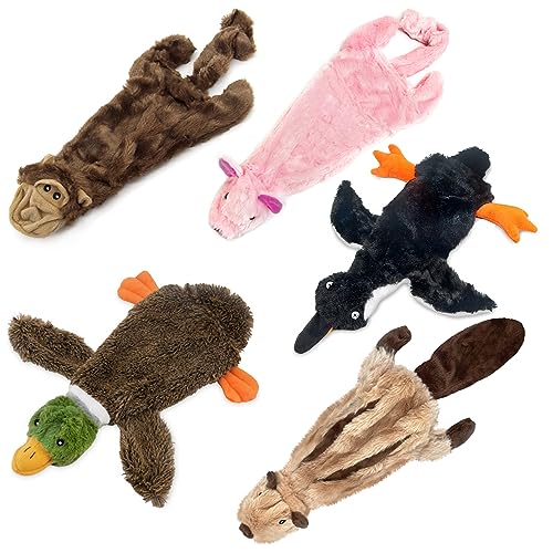 Image of Best Pet Supplies 2-in-1 Stuffless Squeaky Dog Toys with Soft, Durable Fabric, No Stuffing for Indoor Play, Holds a Plastic Bottle - Large (Duck, Deer, Monkey, Pig, Squirrel)