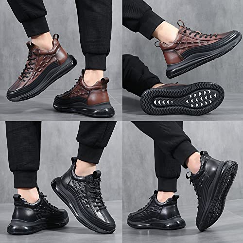 Sapatos Masculinos Casuais com Almofada de Ar de Couro, Tênis de Couro com Estampa de Crocodilo Sapa
