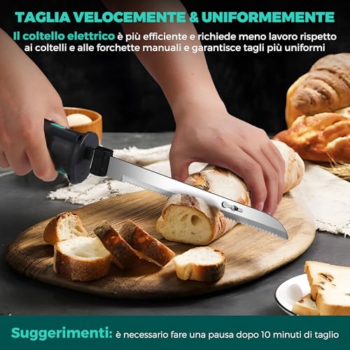 HAUSHOF Coltello Elettrico a Batteria con Coltello da Pane 18cm, Coltello da Bistecca 20cm e Forchetta, Coltello da Cucina Batteria 2000mAh, Ideale per Affettare Cotolette, Pane, Formaggio - Nero - immagine 6