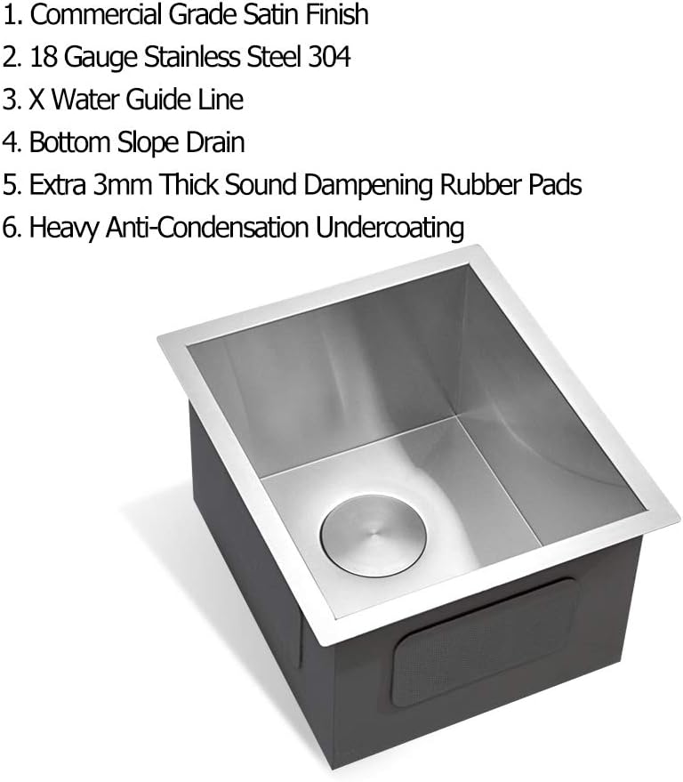 Uр Tо 40% оƒƒ Kichae 17x 17 Bar Prep Sink Undermount Square 18 Gauge Stainless Steel Deep Single Bowl Kitchen Sink RV Sink Basin