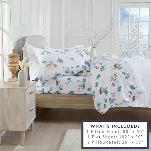 Market & Place 100% Turkish Cotton Flannel Sheet Set | 4 Piece Deep Pocket Novelty Cozy Winter Bed Sheets | Double Brushed For Extra Softness & Comfort | Alpine Collection (Queen, Moose) #TOP4