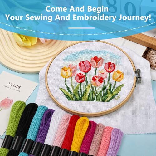 Image of Embroidery Thread, 12 Skeins Rainbow Color Cotton Embroidery Floss, Friendship Bracelet String Cross Stitch Thread, for DIY Crafts Floss, Embroidery Projects, Bracelet Yarn