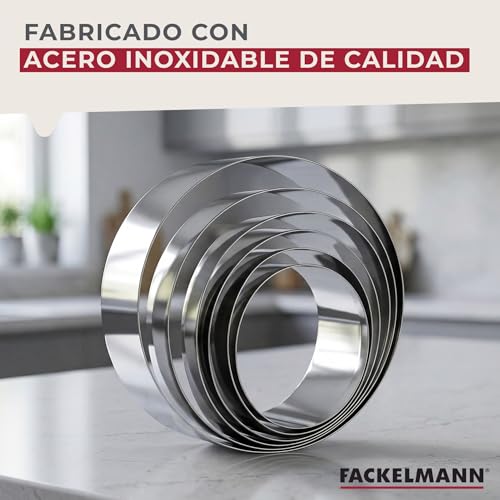 Miniatura 5 de Fackelmann 6 Aros De Cocina, Moldes Para Emplatar Y Dar Forma A Los Alimentos, Diferentes Tamaños, Acero Inoxidable, Color Gris, 5-6-7-8-10-12 X 4.5 Cm, 6 Uds