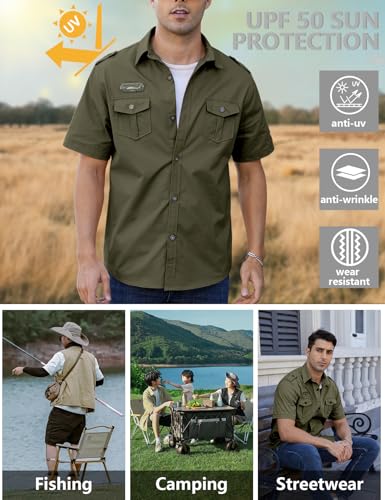 Gihuo Men's Military Tactical Shirt Short Sleeve Cargo Work Outdoor Hiking Camping Hunting Fishing4