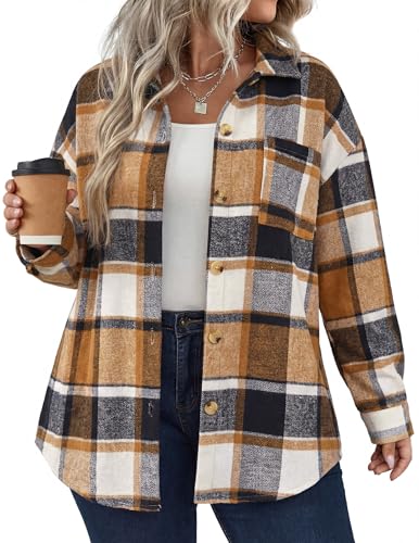 IN'VOLAND Women's Plus Size Plaid Shacket Long...
