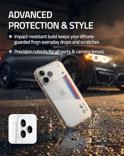 Image of CG MOBILE BMW [Official Licensed] Protective Case Designed for iPhone 17 Pro Max |Motorsport Collection|IML Printed Case with Vertical Stripes - White
