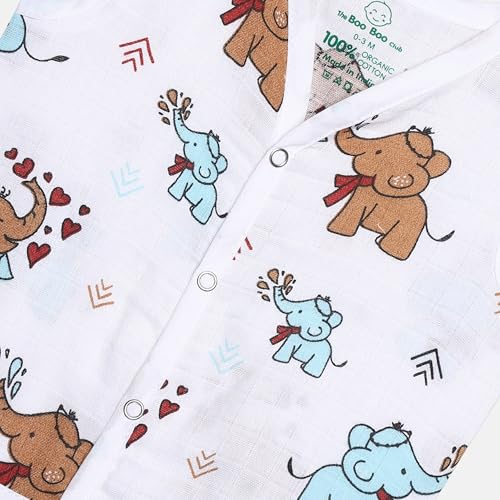 Image of The Boo Boo Club Muslin Jhabla For Baby Extra Soft Organic Cotton Printed (Set Of 4). Gots Certified | 0-3 Months| Kids Summer Wear Set, Multicolor