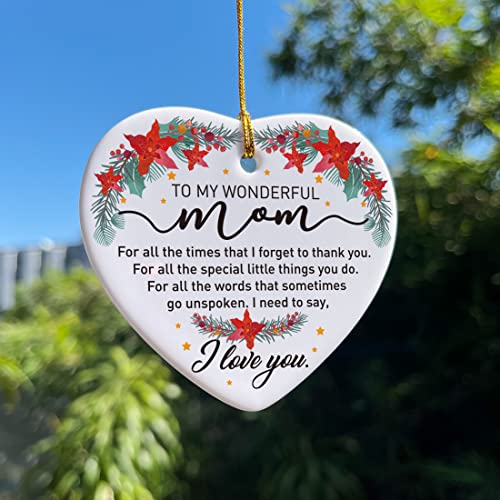 Image of Gifts for Mom, Birthday Christmas Keepsake Ornaments Gifts for Mother from Daughter Son, Holiday Christmas Tree Decorations Ornaments Sign, I Love You