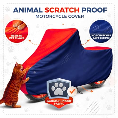 Image of 6X6 Heavy Duty Bike Cover for Jupiter 125, Dual Tone Red & Blue, All-Weather Protection, Waterproof, UV Resistant, Dustproof, Windproof, Durable Outdoor Motorcycle Body Covers for Daily Use