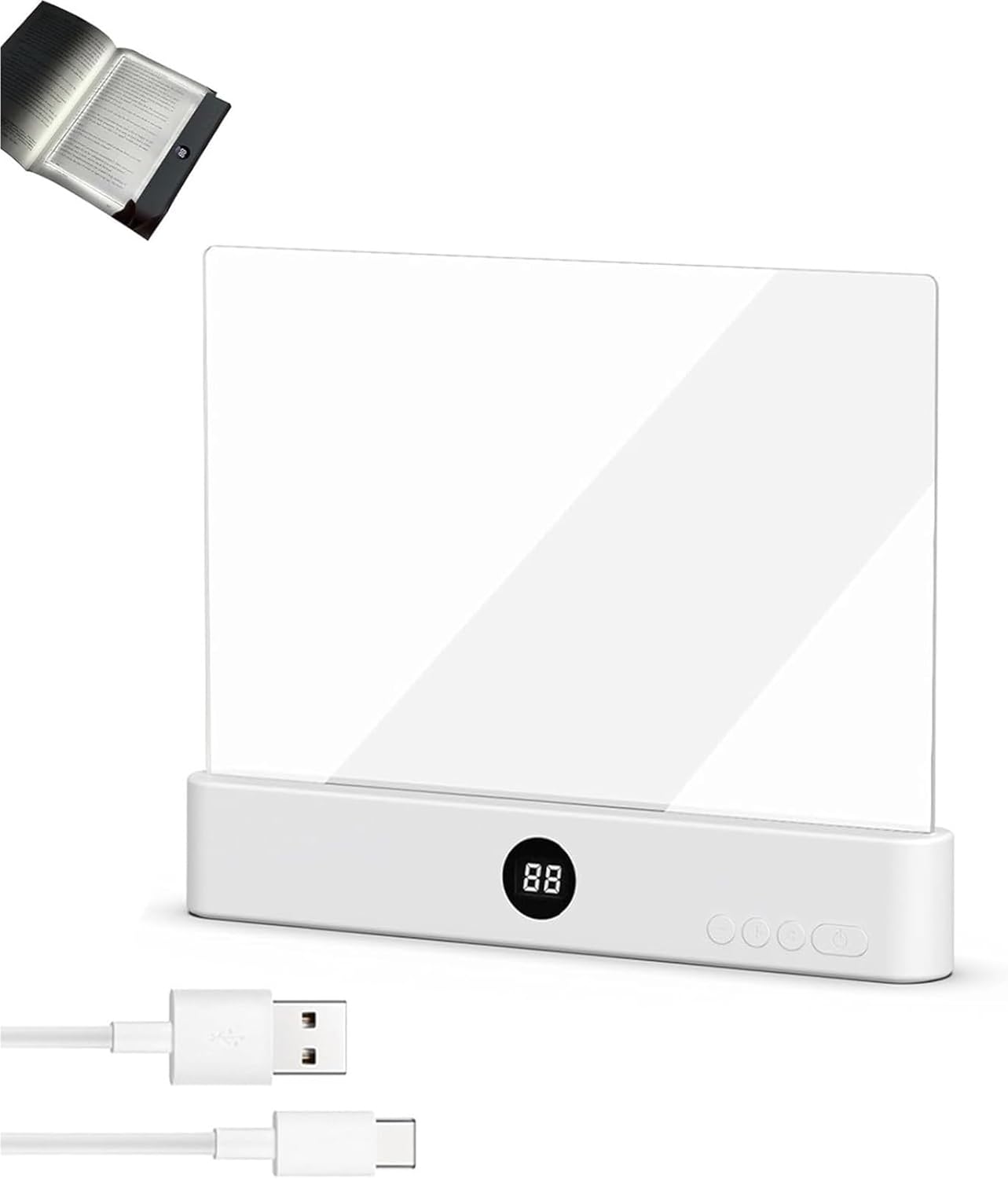 Smart Reading Light, Rechargeable Clear LED Smart Reading Light with 3 Colors & Timer, Eye Protection, for Bedside, Travel, Study(White)
