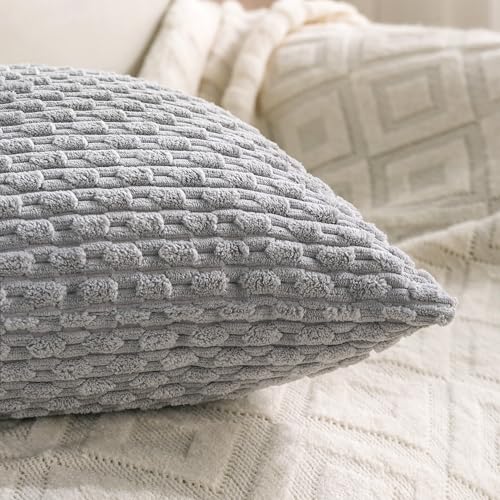 Set of 4 Grey Decorative Throw Pillow Covers 18x18 Inch Corduroy Pillow Covers for Bed Couch Sofa Living Room Soft Square Cushion Cases
