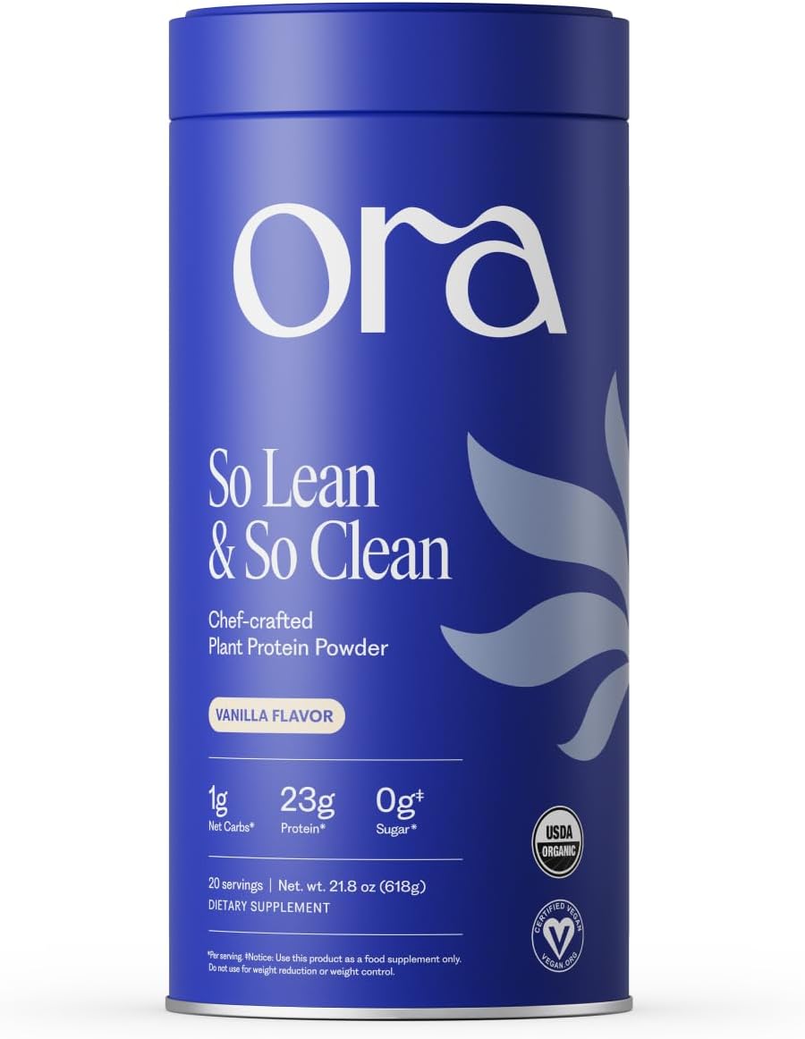 - Ora Organic Plant-Based Protein Powder - 23g Protein for Women and Men - Vanilla Flavor 20 Servings, Vegan, Clean Protein, Third-Party Tested, Gluten-Free - 20 Servings