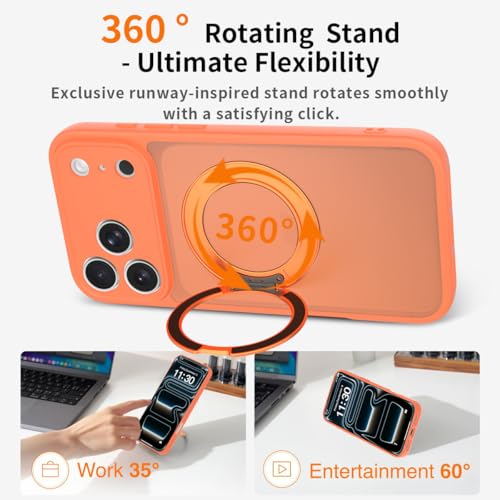 Image of Magnetic Case for iPhone 17 Pro Max With Magnetic Ring Stand, [Compatible with Magsafe] [Military Grade Drop Protection] Shockproof Phone Cover for iPhone 17 Pro Max Full Camera Protection 6.9 inch Orange