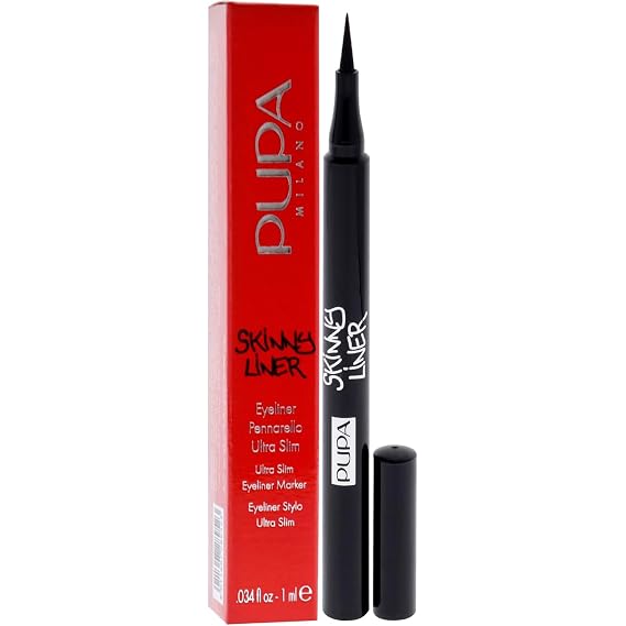 Pupa Milano Skinny Liner - Ultra Slim Eyeliner Pen- Ultra Slim Felt Tip With An Elongated Shape - Extremely Fine And Precise Lines - 001 Extra Black - 0.034 Oz