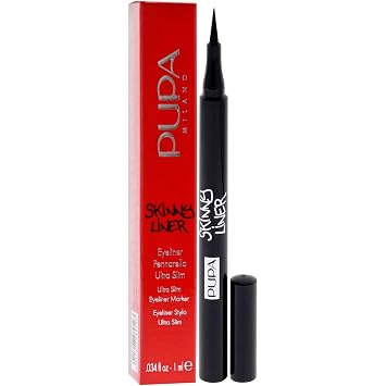 Pupa Milano Skinny Liner - Ultra Slim Eyeliner Pen- Ultra Slim Felt Tip With An Elongated Shape - Extremely Fine And Precise Lines - 001 Extra Black - 0.034 Oz